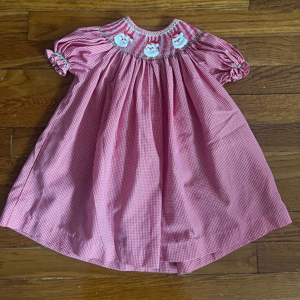 Mom & Me brand smocked Santa dress. Red and white gingham, size 6 months. EUC